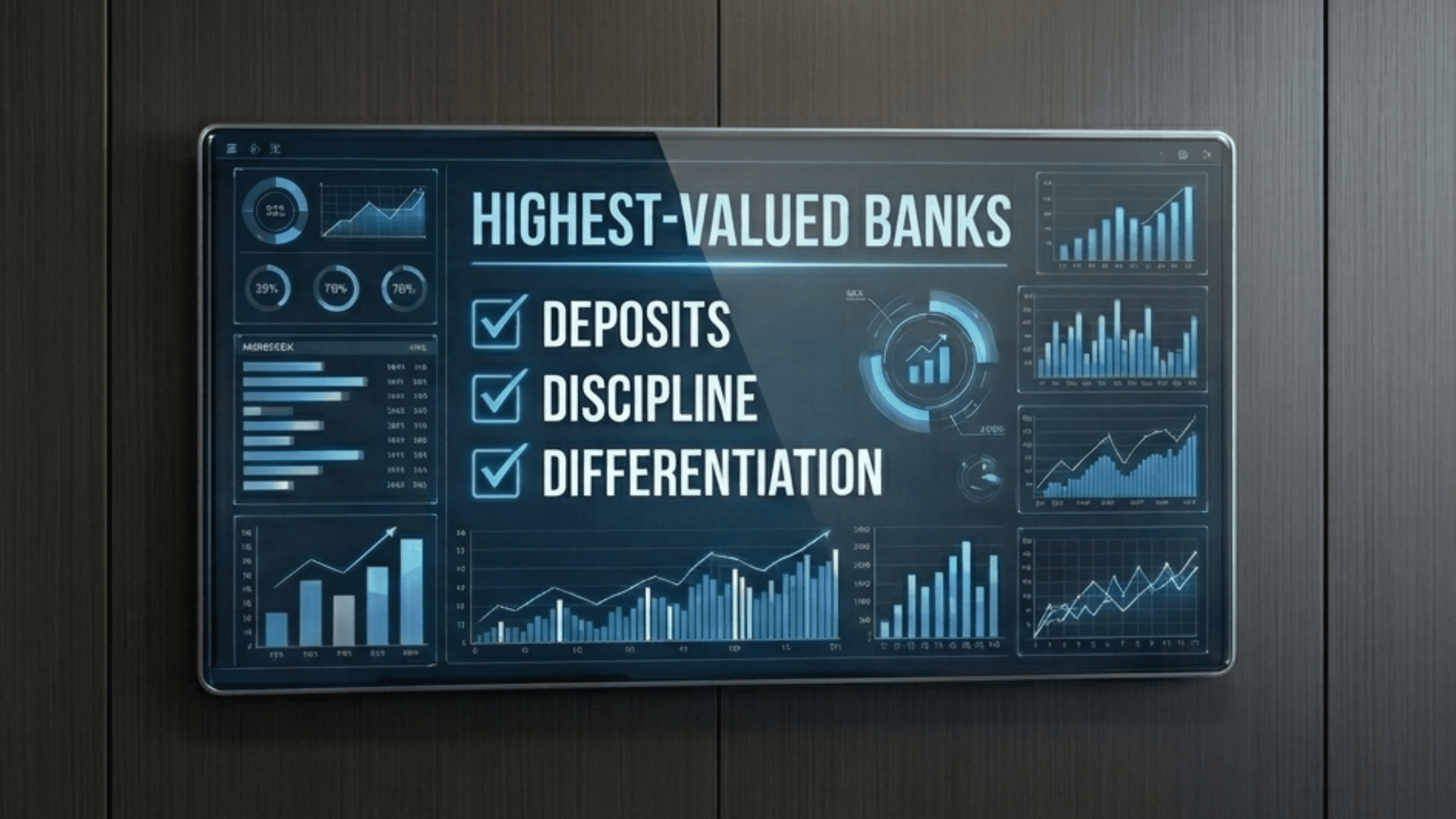 Highest-valued banks analysis showing deposits, discipline, and differentiation with banking performance charts and valuation metrics